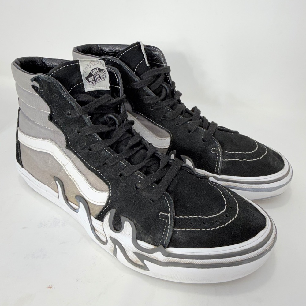 Vans Sk8-Hi Flame Black Grey White Suede High Top Sneakers Mens 9.5 507452